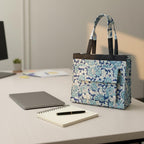 Blue Floral Block Print Tote Bag, Handmade Cotton Handbag, Waterproof Lined Tote, Large Capacity Everyday Bag, Gift for Her, office bag