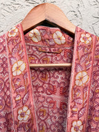 Coral Pink Block Print Cotton Bathrobe | Handmade Floral Kimono Robe | Lightweight Summer Robe | Bridal Getting Ready Outfit | Gift for Her