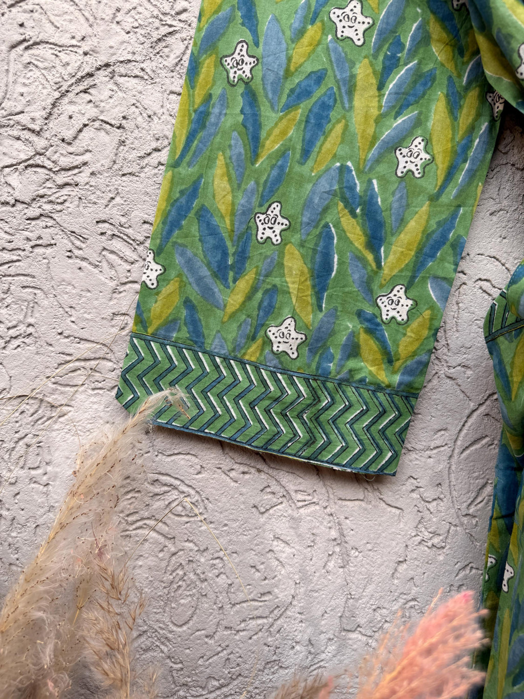 Green Block Print Cotton Bathrobe | Handmade Kimono Robe | Lightweight Floral Lounge Robe | Summer Robe for Women | Spa Robe Gift