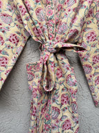 Hand Block Print Waffle Bathrobe for Women | Floral Cotton Kimono Robe | Lightweight Spa Robe | Soft Summer Loungewear | Bridal Gift Robe