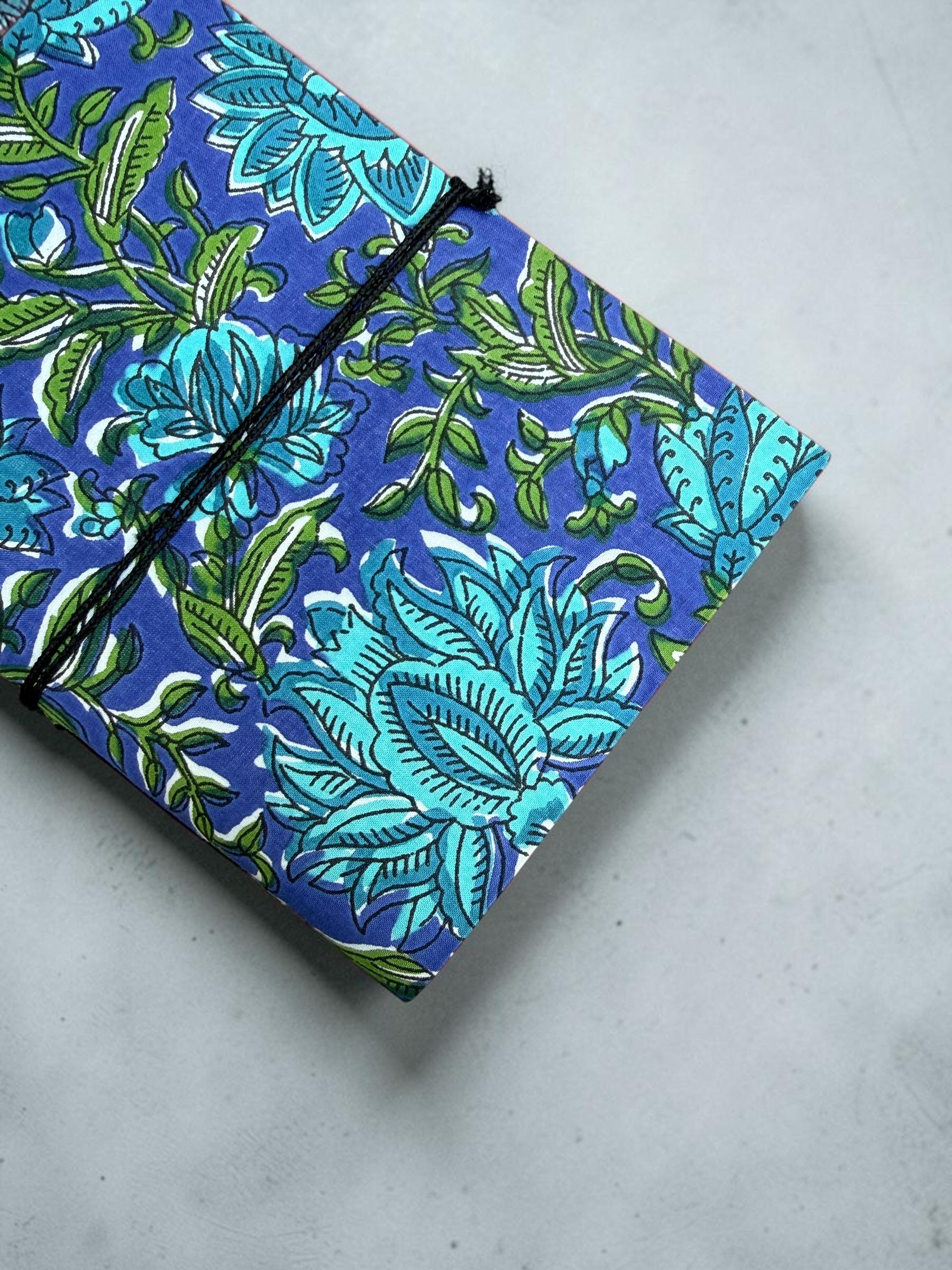 Handmade Blue Floral Block Print Diary | Cotton Fabric Journal | Travel Notebook | Artisan Handmade Notebook | Gift for Writers & Students