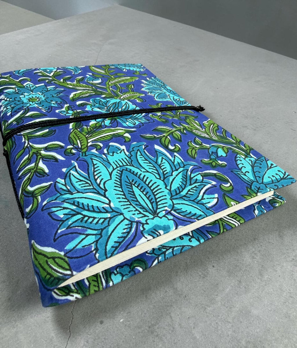 Handmade Blue Floral Block Print Diary | Cotton Fabric Journal | Travel Notebook | Artisan Handmade Notebook | Gift for Writers & Students