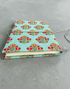 Handmade Floral Block Print Diary | Cotton Fabric Journal | Light Blue Notebook | Travel Journal | Artisan Handmade Gift for Writers