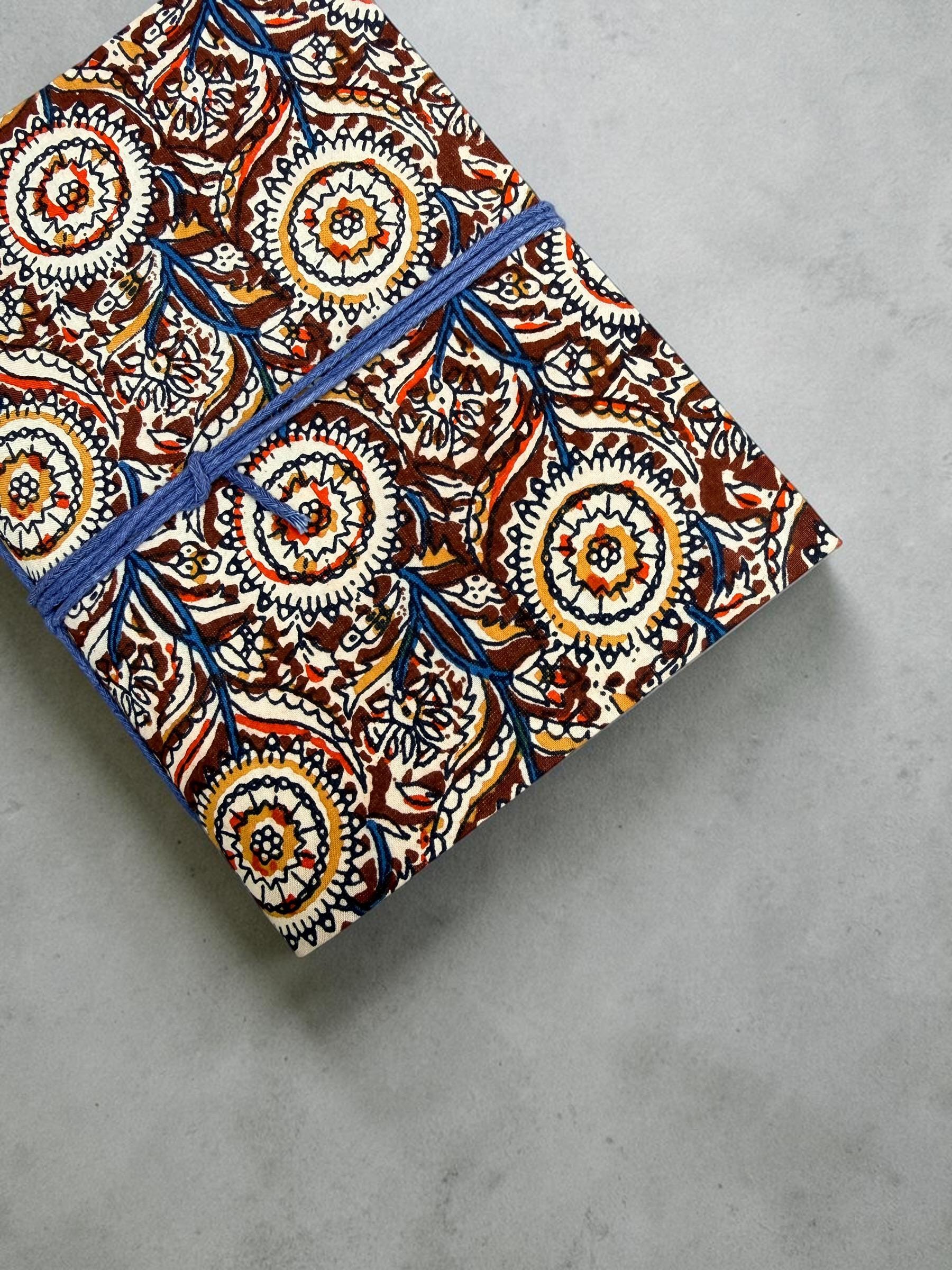 Handmade Brown Block Print Diary | Vintage Floral Fabric Journal | Cotton Notebook | Travel Journal | Artisan Handmade Gift Idea