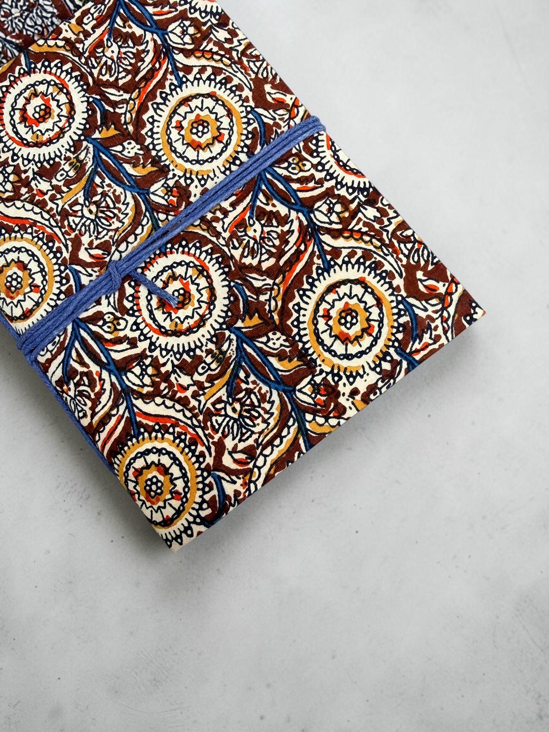 Handmade Brown Block Print Diary | Vintage Floral Fabric Journal | Cotton Notebook | Travel Journal | Artisan Handmade Gift Idea