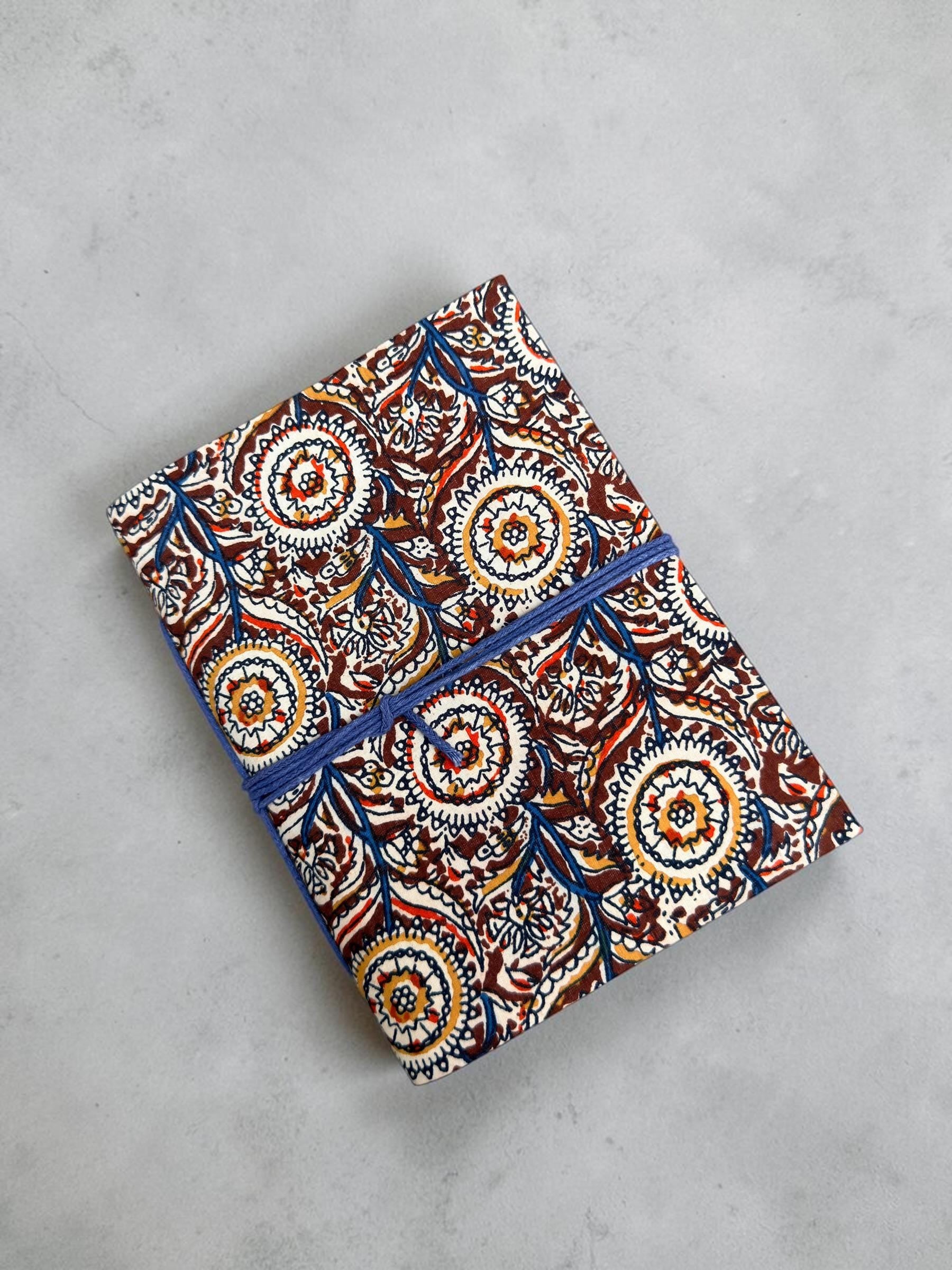 Handmade Brown Block Print Diary | Vintage Floral Fabric Journal | Cotton Notebook | Travel Journal | Artisan Handmade Gift Idea