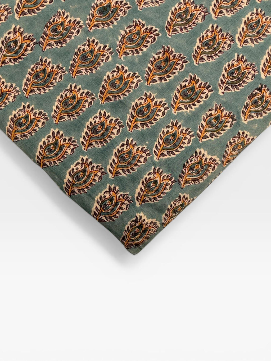 Hand Block Printed Cotton Fabric – Green Paisley Running Fabric – Indian Floral Yardage – Boho Sewing Fabric – Soft Breathable Cotton