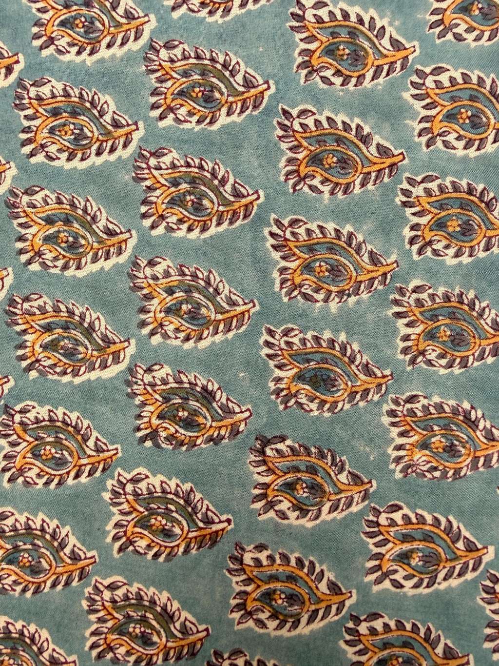 Hand Block Printed Cotton Fabric – Green Paisley Running Fabric – Indian Floral Yardage – Boho Sewing Fabric – Soft Breathable Cotton
