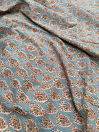 Hand Block Printed Cotton Fabric – Green Paisley Running Fabric – Indian Floral Yardage – Boho Sewing Fabric – Soft Breathable Cotton