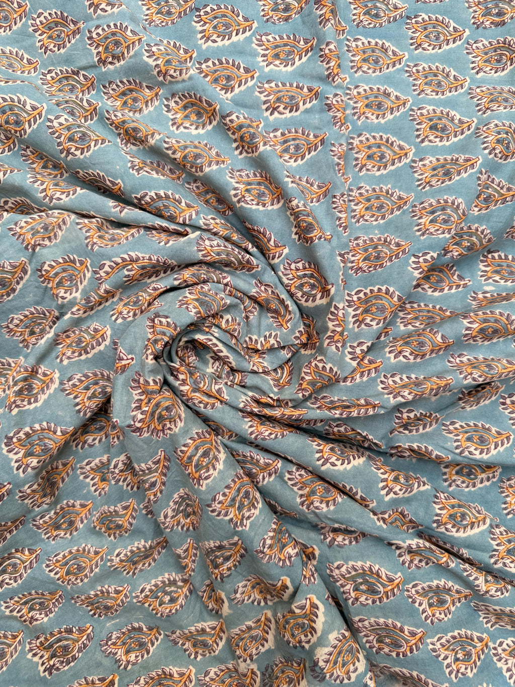 Hand Block Printed Cotton Fabric – Green Paisley Running Fabric – Indian Floral Yardage – Boho Sewing Fabric – Soft Breathable Cotton