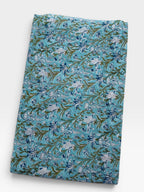 Turquoise Blue Floral Hand Block Print Cotton Fabric by Yard | Indian Aqua Boho Fabric | Soft Lightweight Sewing Fabric | Dressmaking