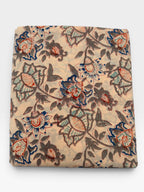Beige Floral Hand Block Print Cotton Fabric by Yard | Vintage Boho Indian Fabric | Cream Base Blue Rust Grey Floral Textile | Soft Sewing