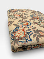 Beige Floral Hand Block Print Cotton Fabric by Yard | Vintage Boho Indian Fabric | Cream Base Blue Rust Grey Floral Textile | Soft Sewing