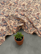 Beige Floral Hand Block Print Cotton Fabric by Yard | Vintage Boho Indian Fabric | Cream Base Blue Rust Grey Floral Textile | Soft Sewing