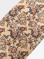 Beige Floral Hand Block Print Cotton Fabric by Yard | Vintage Boho Indian Fabric | Cream Base Blue Rust Grey Floral Textile | Soft Sewing