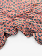 Peach Pink Floral Hand Block Print Cotton Fabric by Yard | Indian Boho Fabric | Blue and Rose Motif Soft Cotton | Dressmaking & Craft Fabric
