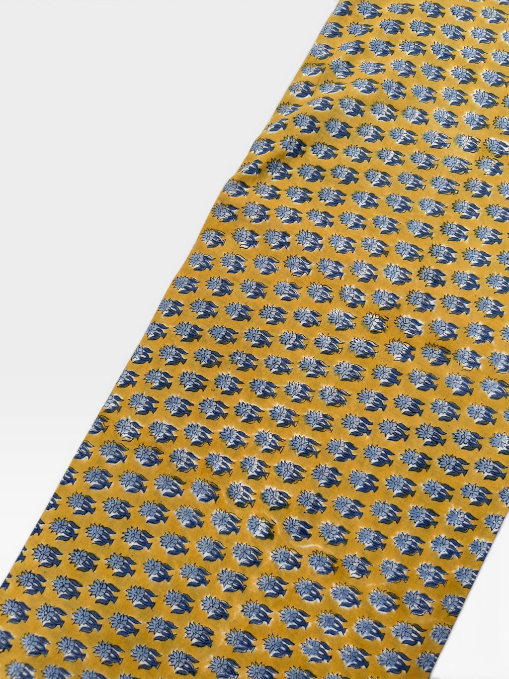 Mustard Yellow & Indigo Blue Floral Block Print Cotton Fabric | Hand Block Printed Indian Cotton | Boho Floral Fabric by Yard