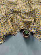 Mustard Yellow & Indigo Blue Floral Block Print Cotton Fabric | Hand Block Printed Indian Cotton | Boho Floral Fabric by Yard