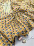 Mustard Yellow & Indigo Blue Floral Block Print Cotton Fabric | Hand Block Printed Indian Cotton | Boho Floral Fabric by Yard