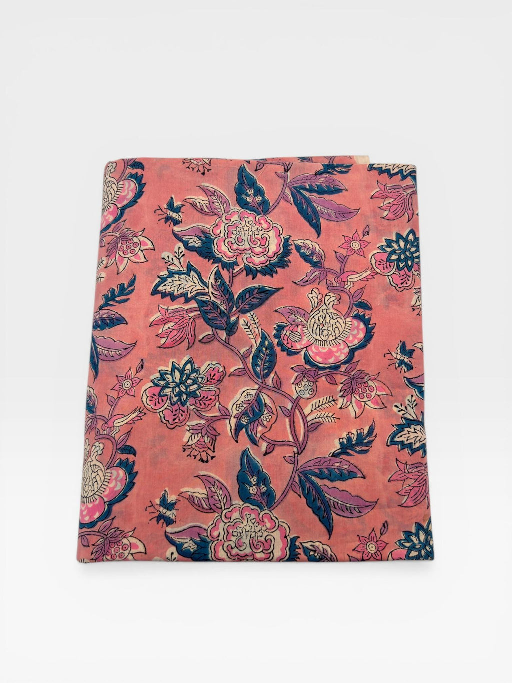 Peach Coral Floral Block Print Cotton Fabric | Pink & Teal Hand Block Printed Fabric | Indian Cotton Boho Textile by Yard  Soft Summer Dress