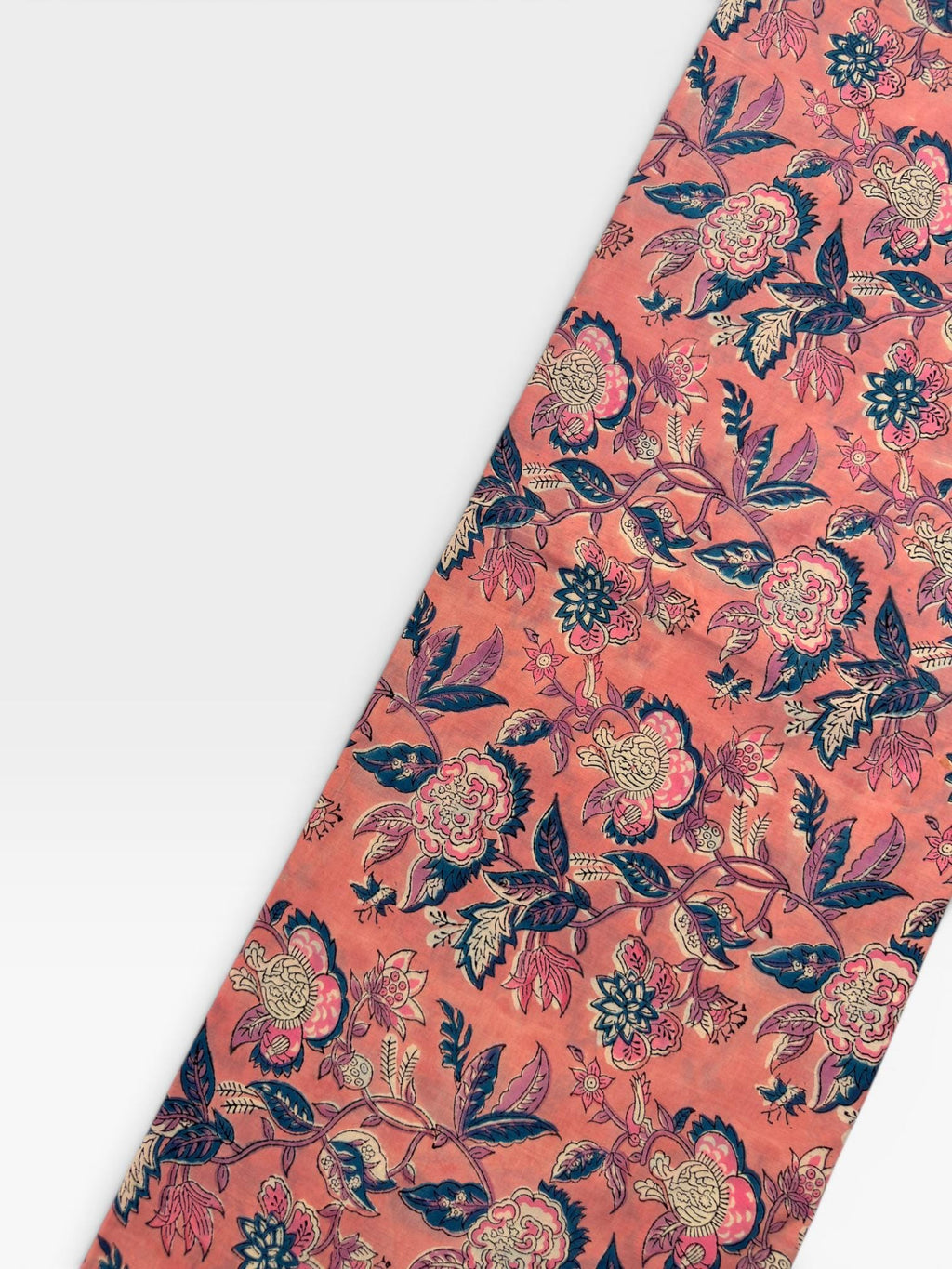 Peach Coral Floral Block Print Cotton Fabric | Pink & Teal Hand Block Printed Fabric | Indian Cotton Boho Textile by Yard  Soft Summer Dress