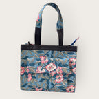 Handmade Block Print Tote Bag, Blue Floral Cotton Shoulder Bag, Waterproof Lining Tote, Multi Pocket Everyday Bag, Travel & Work Organizer