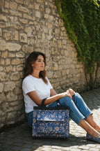Blue Floral Block Print Tote Bag, Handmade Cotton Handbag, Waterproof Lined Tote, Large Capacity Everyday Bag, Gift for Her, office bag