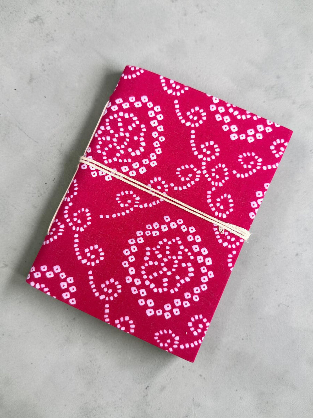 Handmade Pink Block Print Diary | Bandhani Style Fabric Journal | Travel Notebook | Artisan Handmade Notebook | Gift for Writers & Creatives