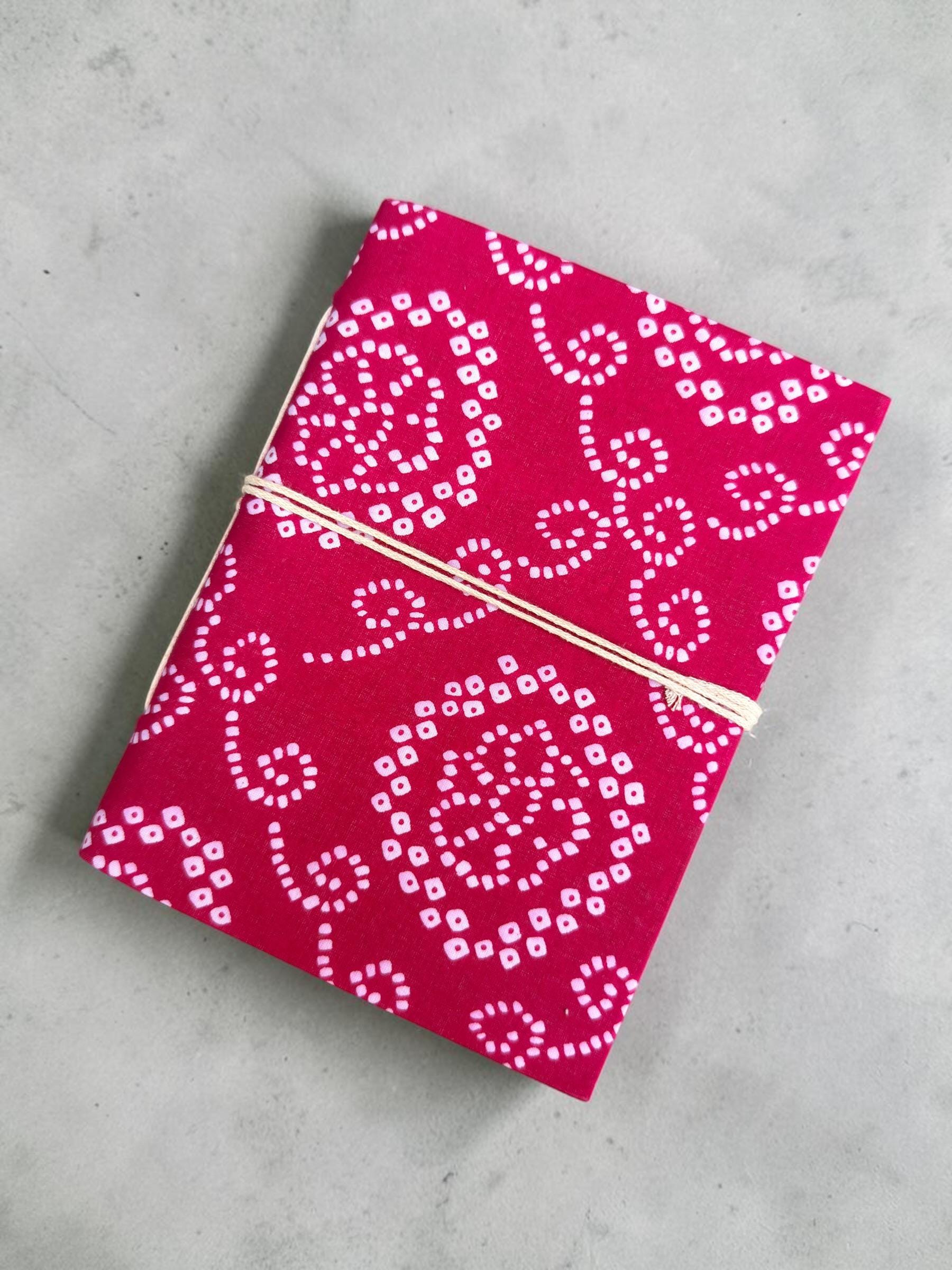 Handmade Pink Block Print Diary | Bandhani Style Fabric Journal | Travel Notebook | Artisan Handmade Notebook | Gift for Writers & Creatives