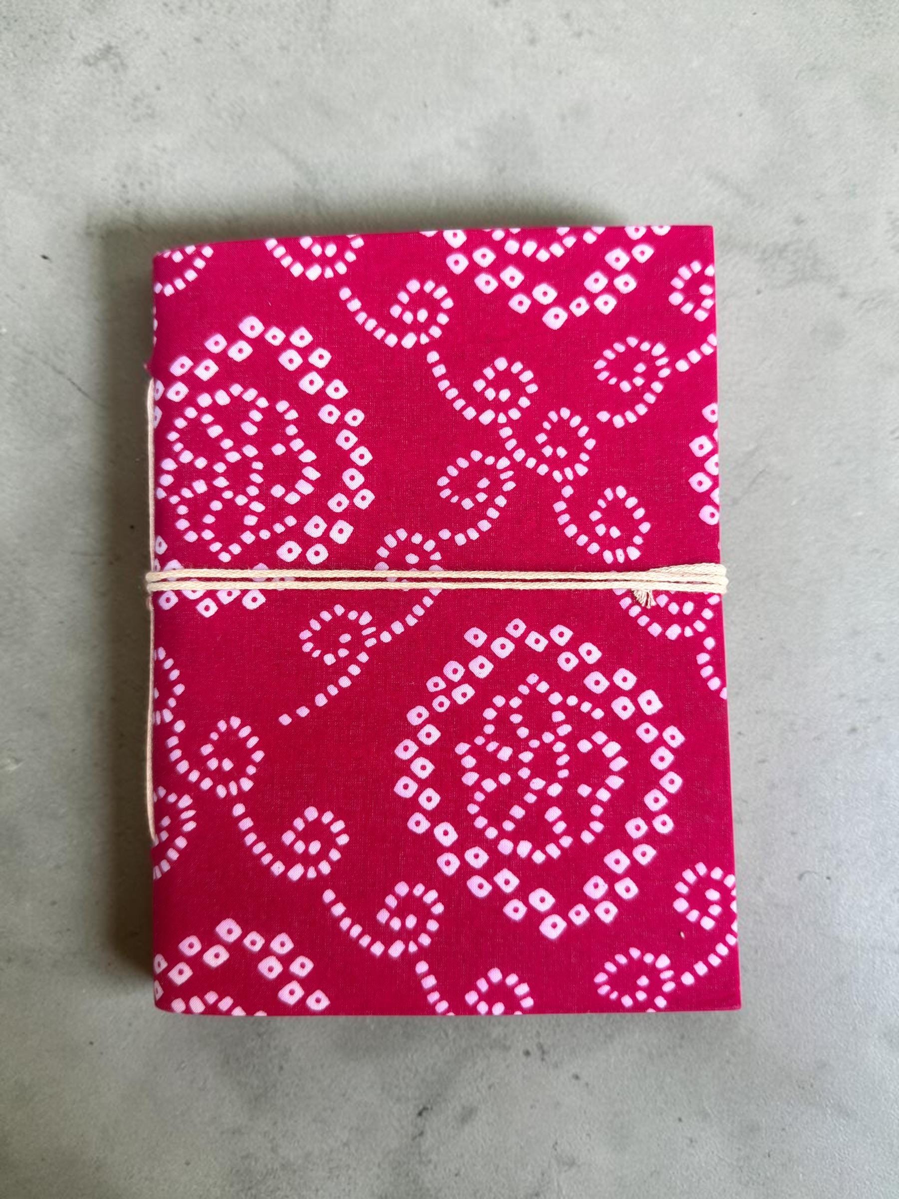 Handmade Pink Block Print Diary | Bandhani Style Fabric Journal | Travel Notebook | Artisan Handmade Notebook | Gift for Writers & Creatives