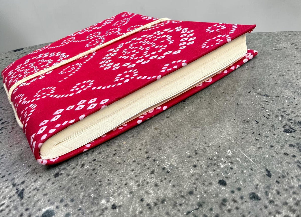 Handmade Pink Block Print Diary | Bandhani Style Fabric Journal | Travel Notebook | Artisan Handmade Notebook | Gift for Writers & Creatives