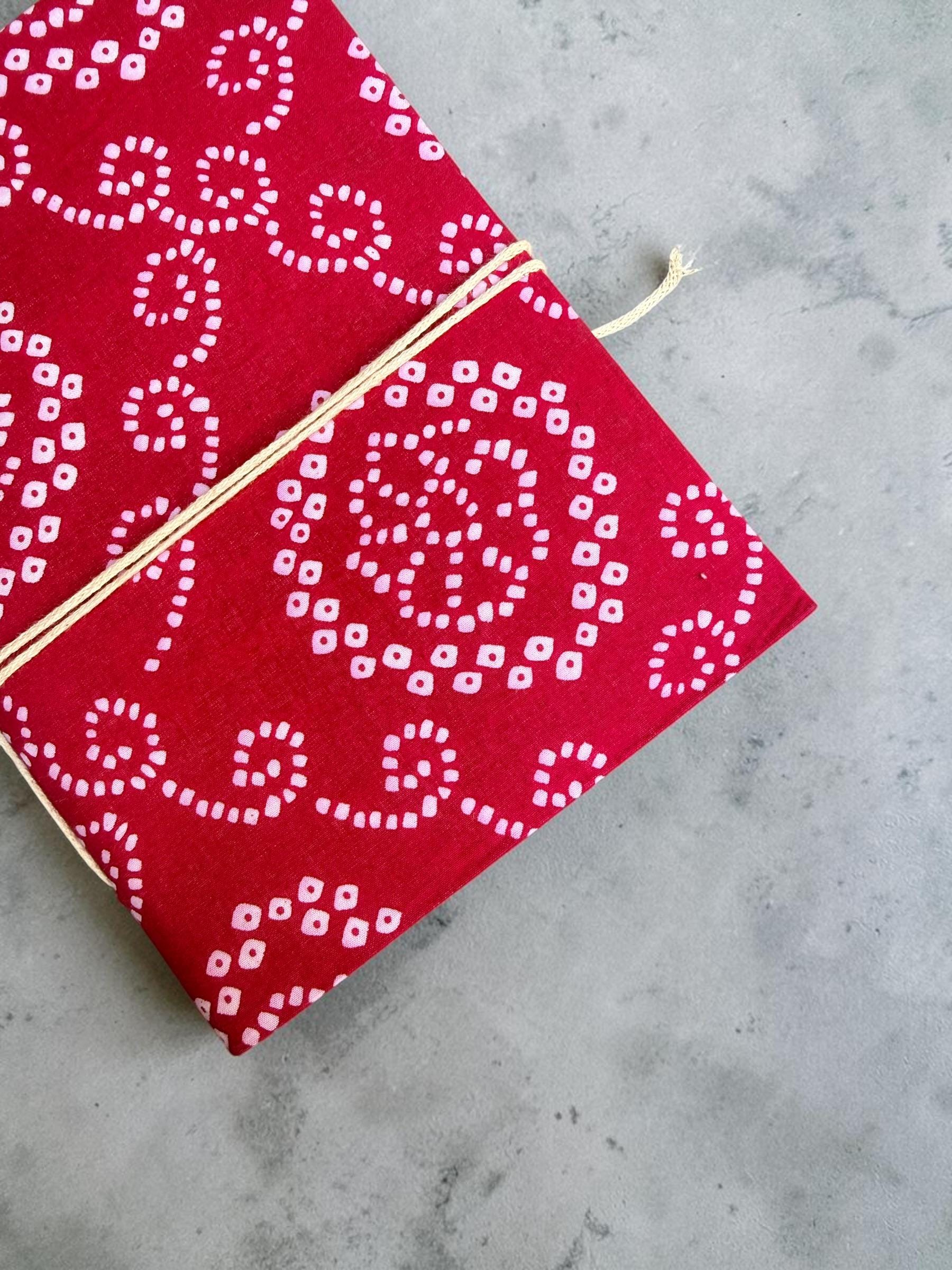 Handmade Pink Block Print Diary | Bandhani Style Fabric Journal | Travel Notebook | Artisan Handmade Notebook | Gift for Writers & Creatives