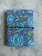 Handmade Blue Floral Block Print Diary | Cotton Fabric Journal | Travel Notebook | Artisan Handmade Notebook | Gift for Writers & Students
