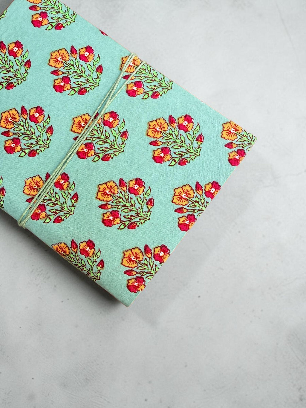 Handmade Floral Block Print Diary | Cotton Fabric Journal | Light Blue Notebook | Travel Journal | Artisan Handmade Gift for Writers