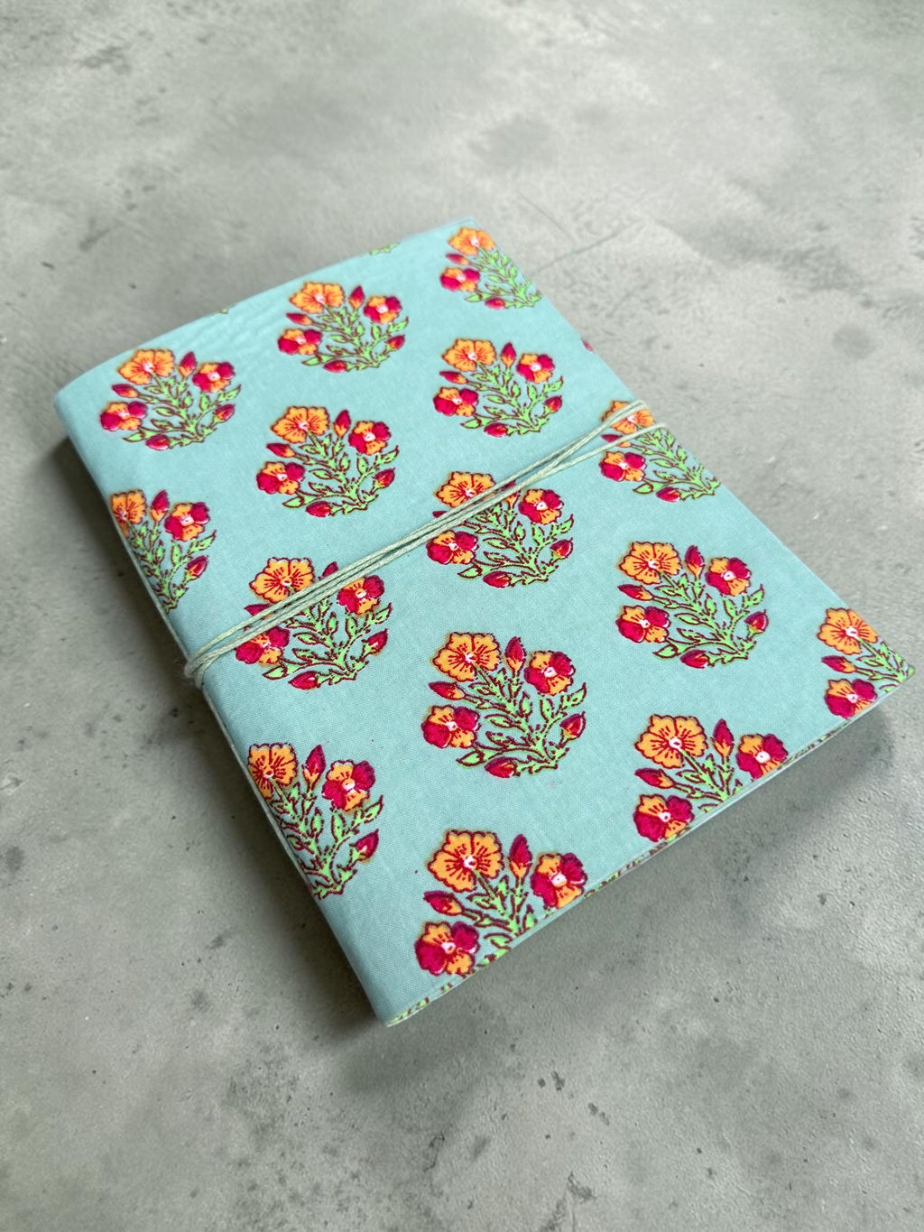 Handmade Floral Block Print Diary | Cotton Fabric Journal | Light Blue Notebook | Travel Journal | Artisan Handmade Gift for Writers