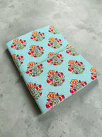 Handmade Floral Block Print Diary | Cotton Fabric Journal | Light Blue Notebook | Travel Journal | Artisan Handmade Gift for Writers