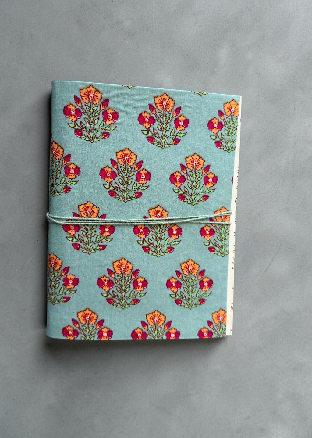 Handmade Floral Block Print Diary | Cotton Fabric Journal | Light Blue Notebook | Travel Journal | Artisan Handmade Gift for Writers