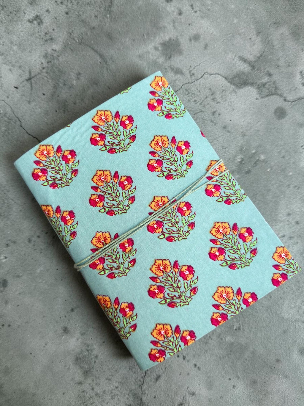 Handmade Floral Block Print Diary | Cotton Fabric Journal | Light Blue Notebook | Travel Journal | Artisan Handmade Gift for Writers