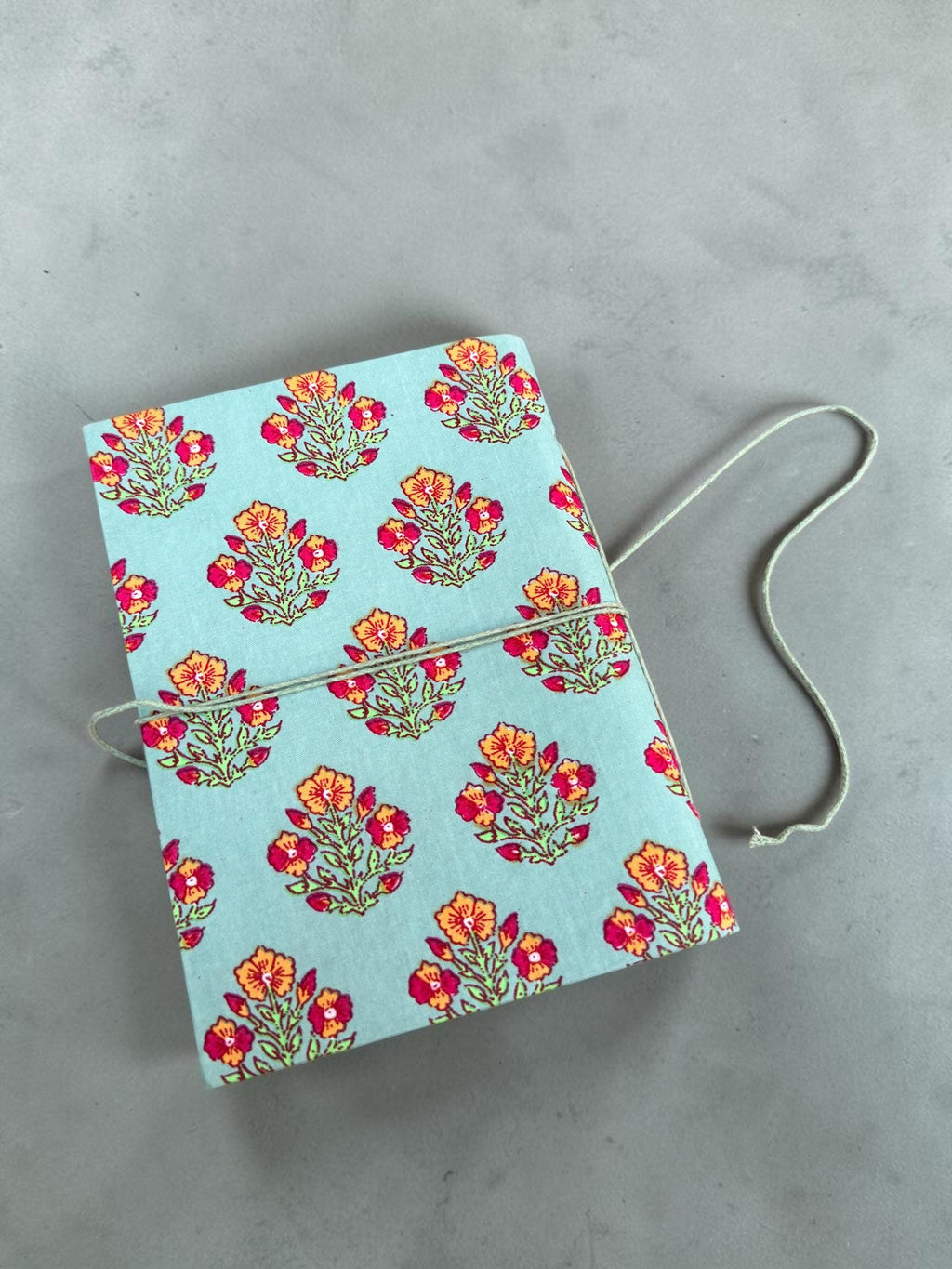 Handmade Floral Block Print Diary | Cotton Fabric Journal | Light Blue Notebook | Travel Journal | Artisan Handmade Gift for Writers