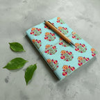Handmade Floral Block Print Diary | Cotton Fabric Journal | Light Blue Notebook | Travel Journal | Artisan Handmade Gift for Writers