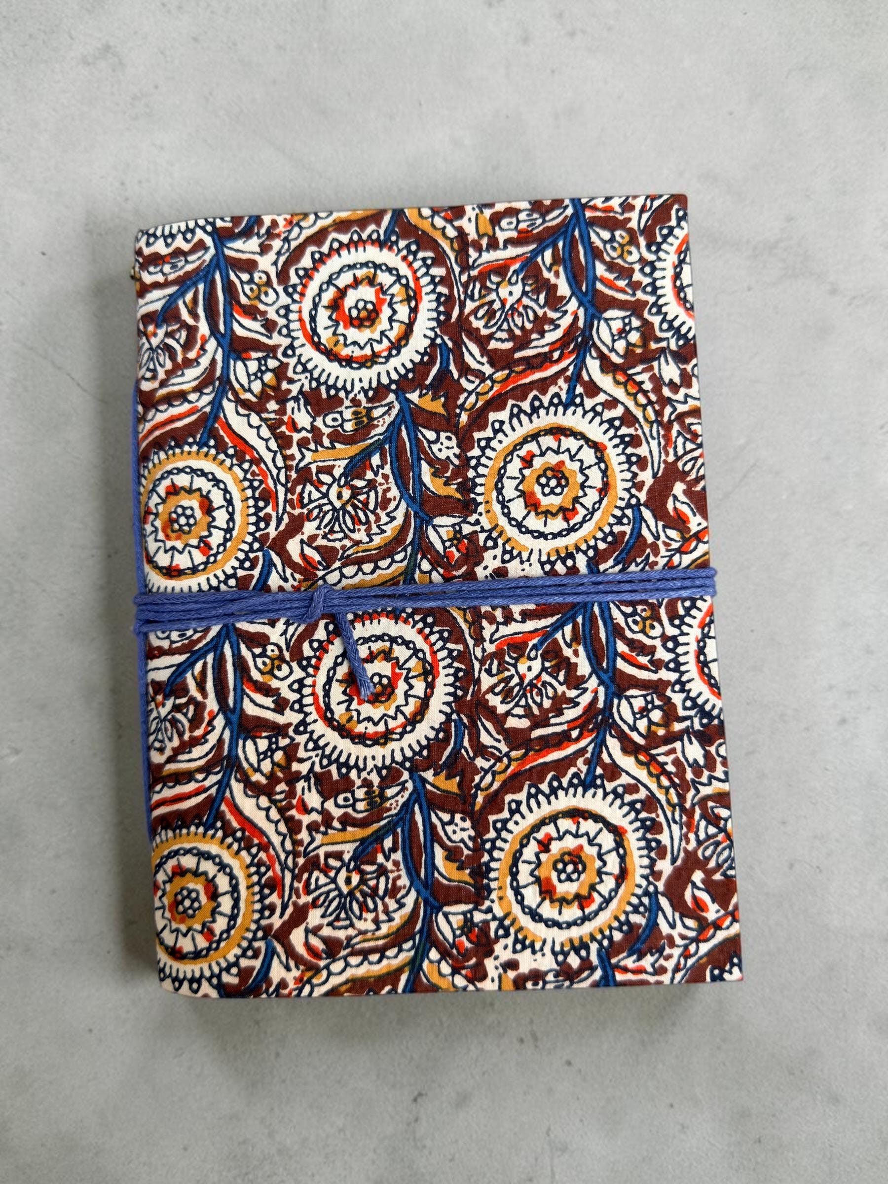 Handmade Brown Block Print Diary | Vintage Floral Fabric Journal | Cotton Notebook | Travel Journal | Artisan Handmade Gift Idea