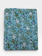 Turquoise Blue Floral Hand Block Print Cotton Fabric by Yard | Indian Aqua Boho Fabric | Soft Lightweight Sewing Fabric | Dressmaking