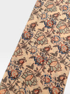 Beige Floral Hand Block Print Cotton Fabric by Yard | Vintage Boho Indian Fabric | Cream Base Blue Rust Grey Floral Textile | Soft Sewing