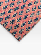 Peach Pink Floral Hand Block Print Cotton Fabric by Yard | Indian Boho Fabric | Blue and Rose Motif Soft Cotton | Dressmaking & Craft Fabric