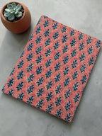 Peach Pink Floral Hand Block Print Cotton Fabric by Yard | Indian Boho Fabric | Blue and Rose Motif Soft Cotton | Dressmaking & Craft Fabric