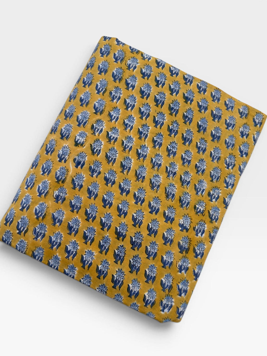 Mustard Yellow & Indigo Blue Floral Block Print Cotton Fabric | Hand Block Printed Indian Cotton | Boho Floral Fabric by Yard