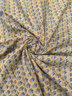 Mustard Yellow & Indigo Blue Floral Block Print Cotton Fabric | Hand Block Printed Indian Cotton | Boho Floral Fabric by Yard
