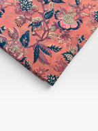 Peach Coral Floral Block Print Cotton Fabric | Pink & Teal Hand Block Printed Fabric | Indian Cotton Boho Textile by Yard  Soft Summer Dress